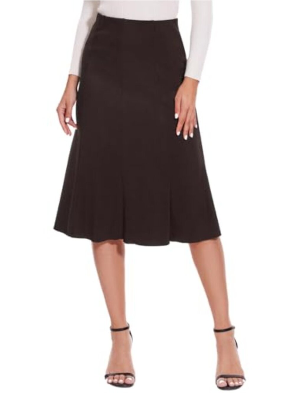 Women's Knee Length Flared A-Line Skirt High Waist Office Casual